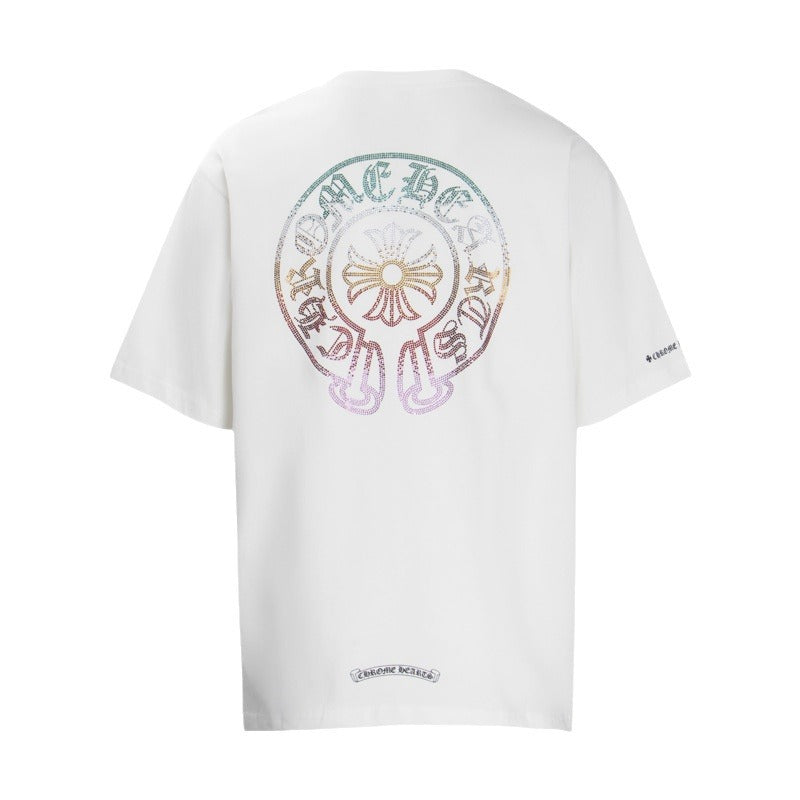 Chrome Heart T Shirts Horseshoe Sanskrit Cross Color Hot Diamond Short Sleeve T-Shirt